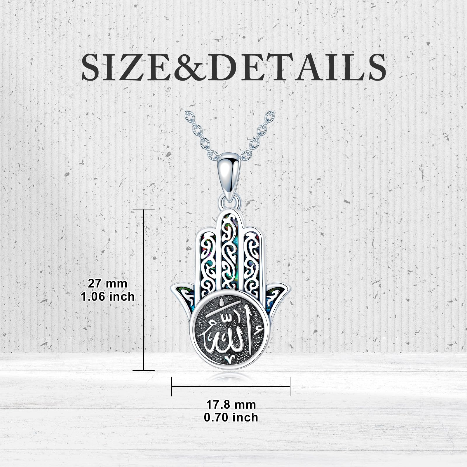 Women's 925 Sterling Silver Hamsa Hand Allah Pendant Necklace